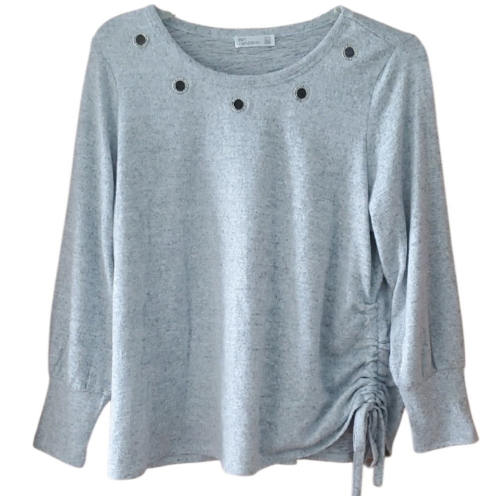 89th & Madison Heathered Gray Ruched Top With Rhinestone Rivet Holes Size XL